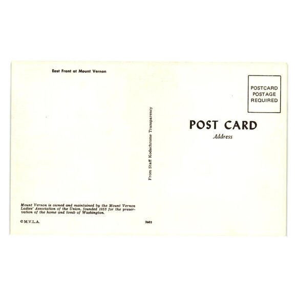 Mount Vernon East Front Vintage Postcard Historical Home Roadside Collectible - Picture 2 of 2